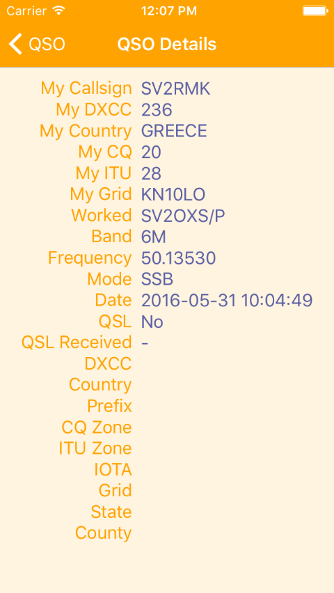 Viewing QSO details.