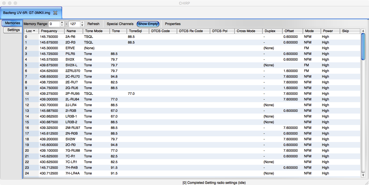 CHIRP radio memory management